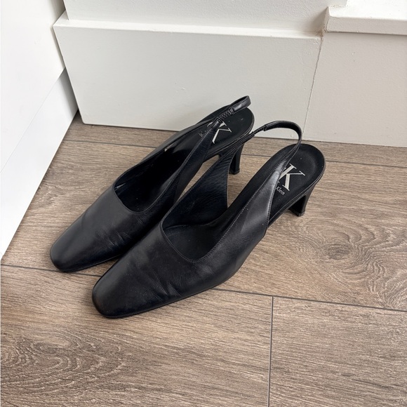 CK Calvin Klein Leather Square Toe Slingback Heels - Picture 3 of 8